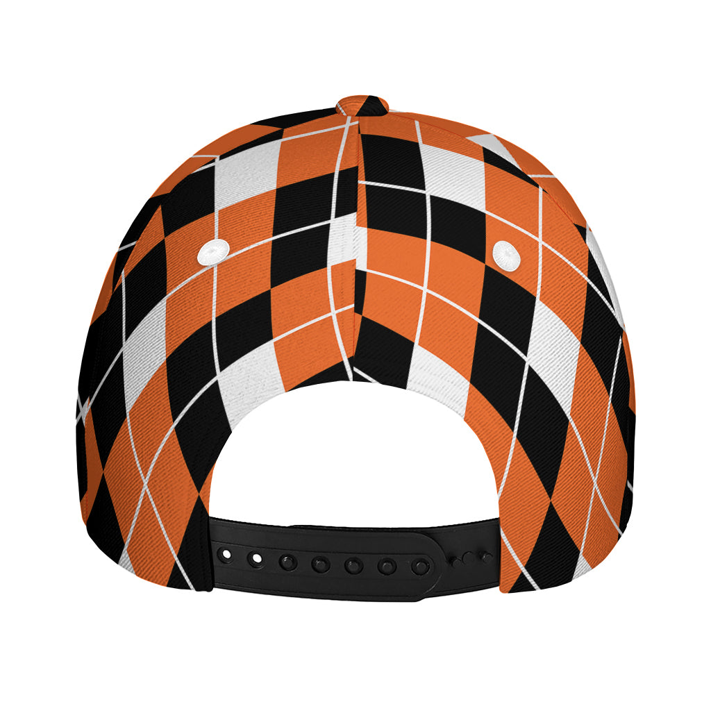 Orange White And Black Argyle Print Baseball Cap