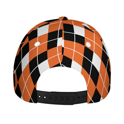 Orange White And Black Argyle Print Baseball Cap