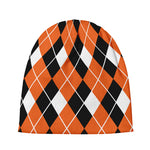 Orange White And Black Argyle Print Beanie