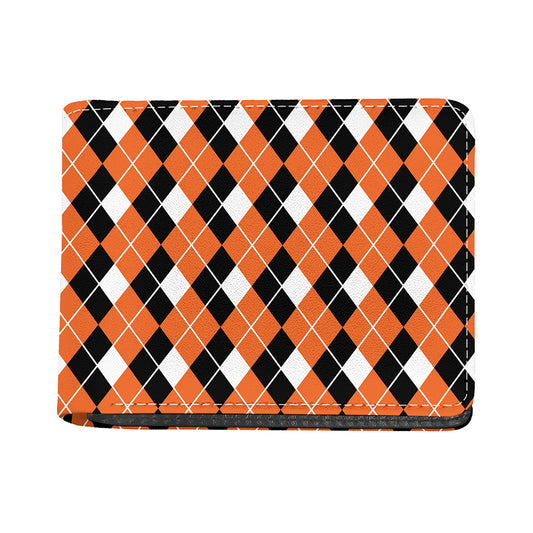 Orange White And Black Argyle Print Bifold Wallet