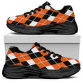 Orange White And Black Argyle Print Black Chunky Shoes