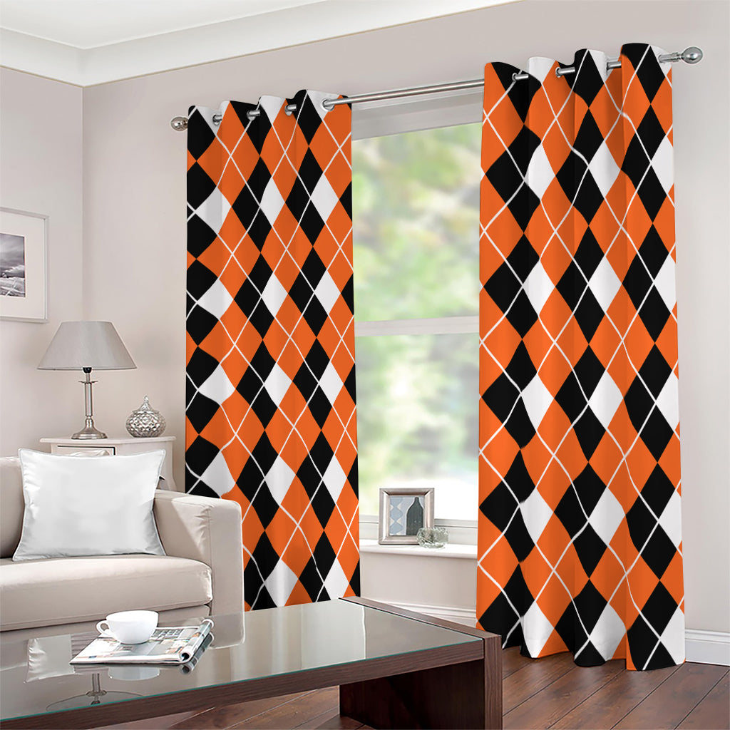 Orange White And Black Argyle Print Blackout Grommet Curtains