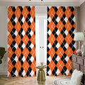 Orange White And Black Argyle Print Dimout Pencil Pleat Curtains
