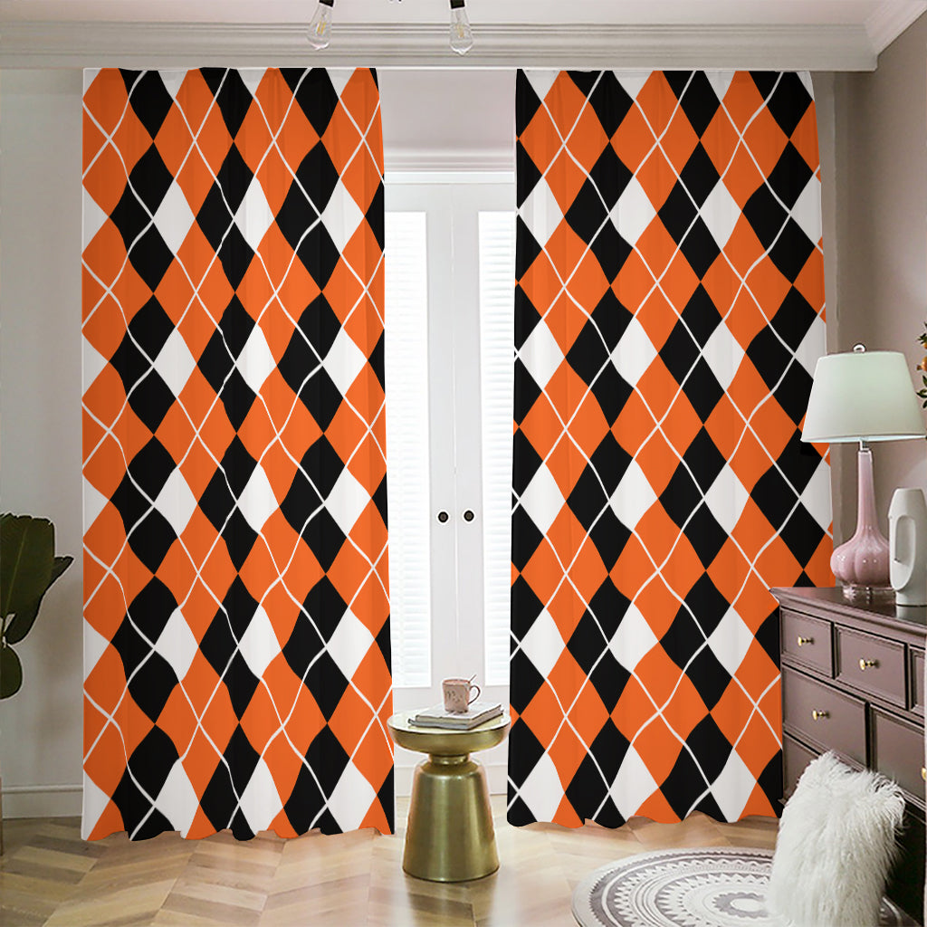 Orange White And Black Argyle Print Blackout Pencil Pleat Curtains