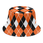Orange White And Black Argyle Print Bucket Hat