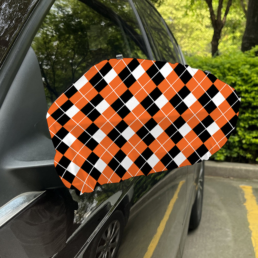 Orange White And Black Argyle Print Car Side Mirror Covers