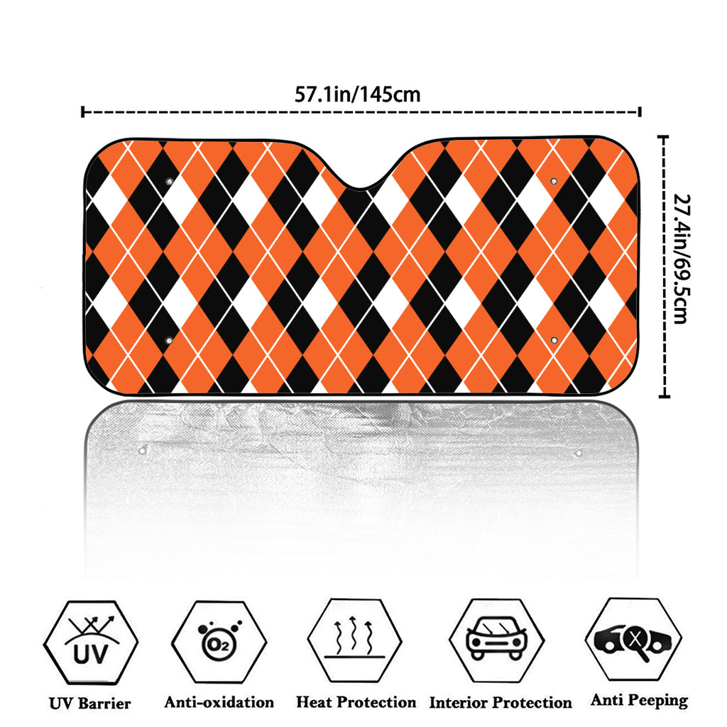 Orange White And Black Argyle Print Car Windshield Sun Shade
