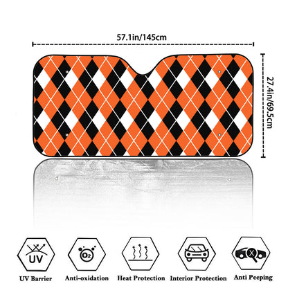 Orange White And Black Argyle Print Car Windshield Sun Shade