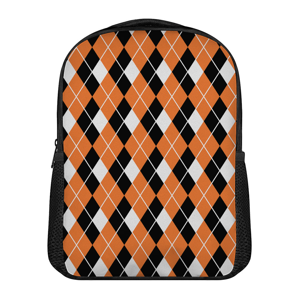Orange White And Black Argyle Print Casual Backpack