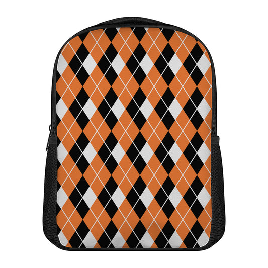 Orange White And Black Argyle Print Casual Backpack