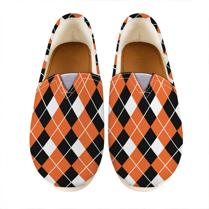 Orange White And Black Argyle Print Casual Shoes