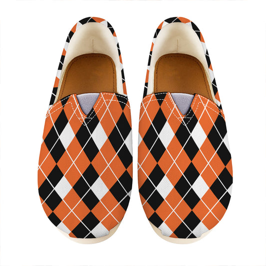 Orange White And Black Argyle Print Casual Shoes