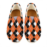 Orange White And Black Argyle Print Casual Shoes