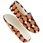 Orange White And Black Argyle Print Casual Shoes