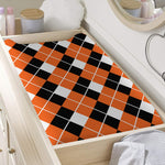 Orange White And Black Argyle Print Changing Pad Cover