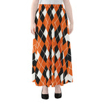 Orange White And Black Argyle Print Chiffon Maxi Skirt