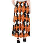 Orange White And Black Argyle Print Chiffon Maxi Skirt