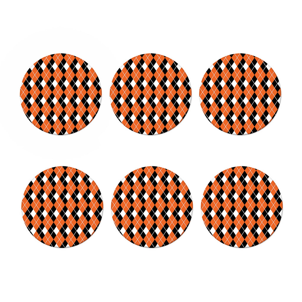 Orange White And Black Argyle Print Coaster Set