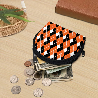 Orange White And Black Argyle Print Coin Purse