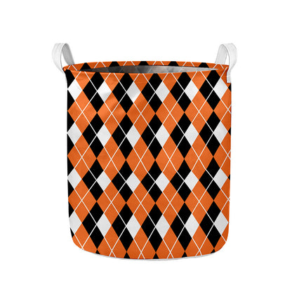 Orange White And Black Argyle Print Collapsible Laundry Basket