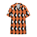 Orange White And Black Argyle Print Cotton Hawaiian Shirt