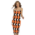 Orange White And Black Argyle Print Cross Back Cami Dress