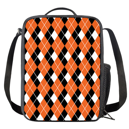 Orange White And Black Argyle Print Crossbody Lunch Bag