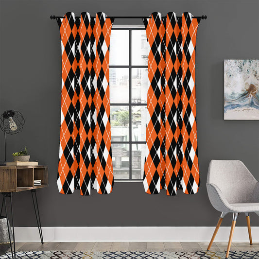 Orange White And Black Argyle Print Curtain