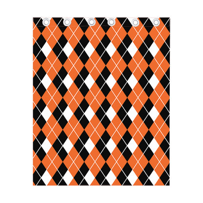 Orange White And Black Argyle Print Curtain