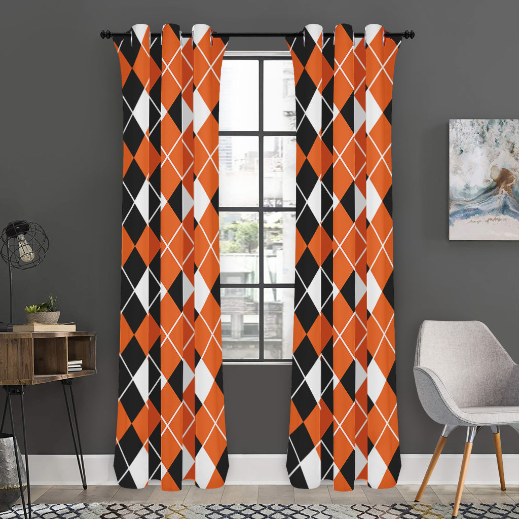 Orange White And Black Argyle Print Curtain