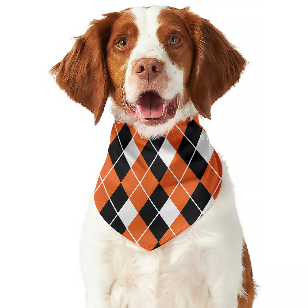Orange White And Black Argyle Print Dog Bandana