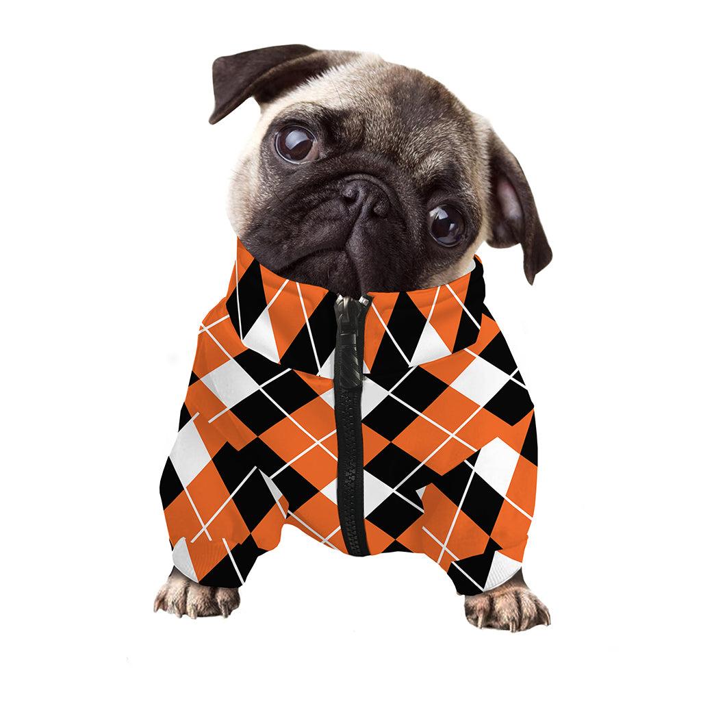 Orange White And Black Argyle Print Dog Zip Up Jacket