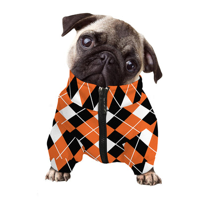 Orange White And Black Argyle Print Dog Zip Up Jacket