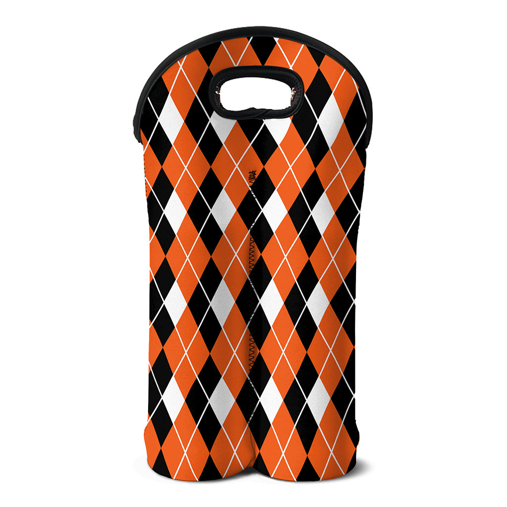 Orange White And Black Argyle Print Double Neoprene Wine Tote