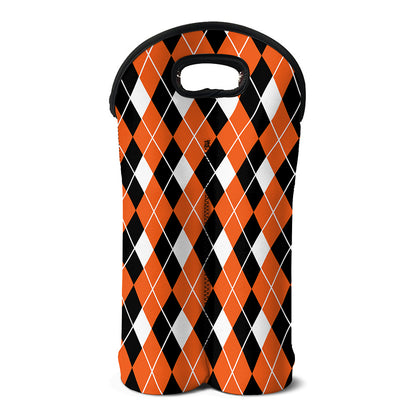 Orange White And Black Argyle Print Double Neoprene Wine Tote