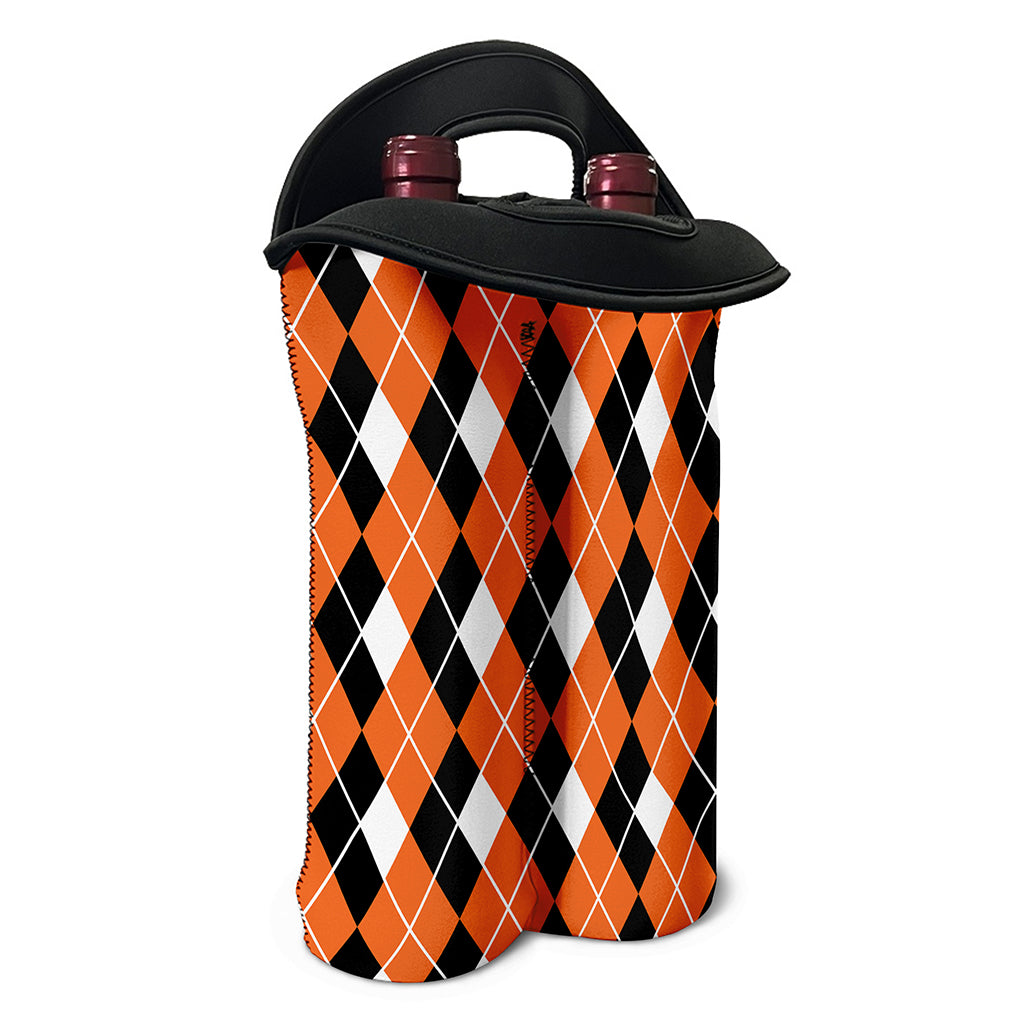 Orange White And Black Argyle Print Double Neoprene Wine Tote