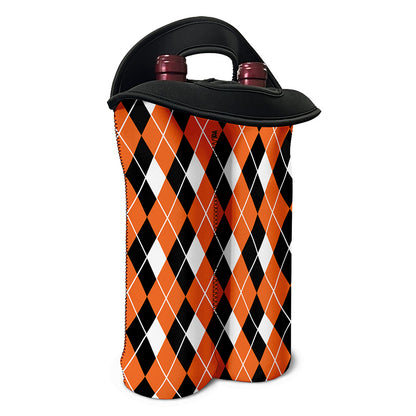 Orange White And Black Argyle Print Double Neoprene Wine Tote