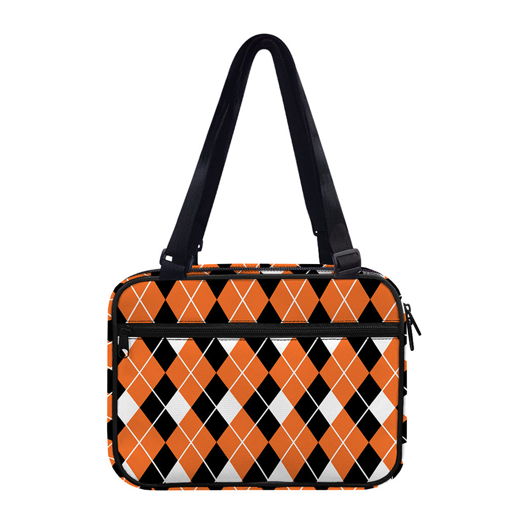 Orange White And Black Argyle Print Double Strap Bible Bag
