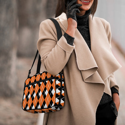 Orange White And Black Argyle Print Double Strap Bible Bag