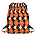 Orange White And Black Argyle Print Drawstring Backpack