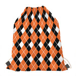 Orange White And Black Argyle Print Drawstring Bag