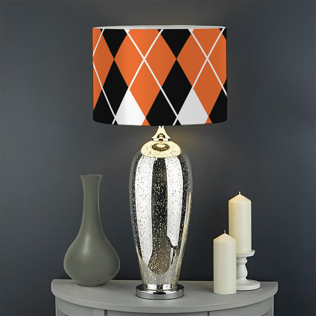 Orange White And Black Argyle Print Drum Lamp Shade