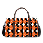 Orange White And Black Argyle Print Duffle Bag