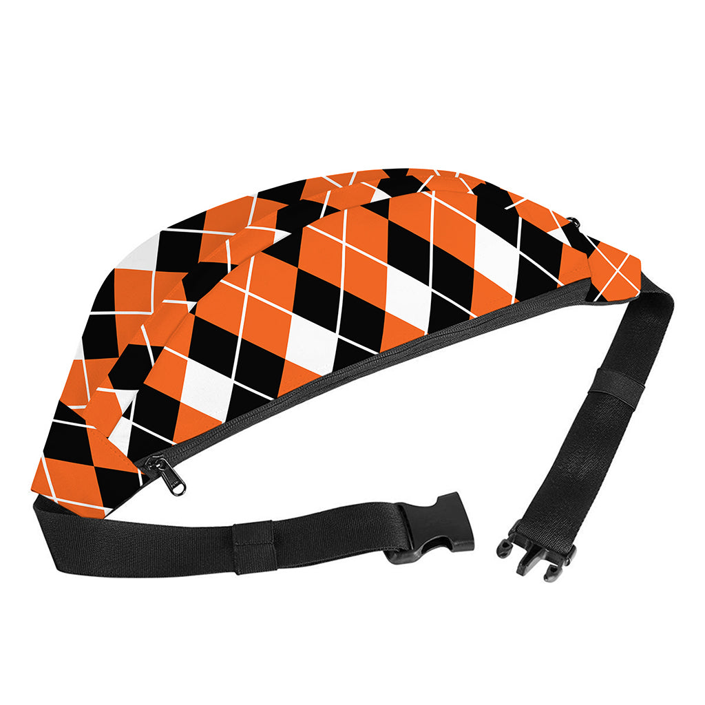 Orange White And Black Argyle Print Fanny Pack