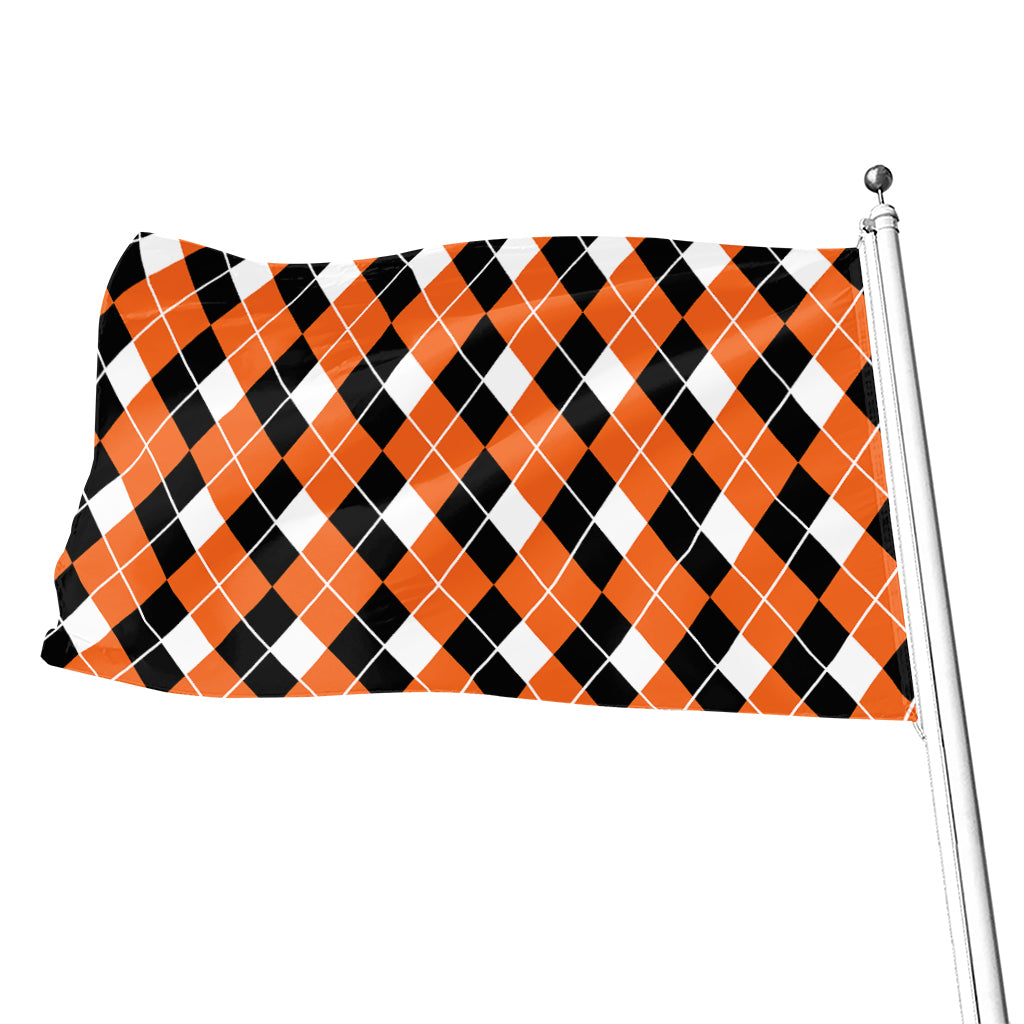 Orange White And Black Argyle Print Flag