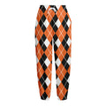 Orange White And Black Argyle Print Fleece Lined Knit Pants