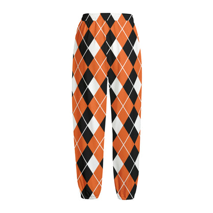 Orange White And Black Argyle Print Fleece Lined Knit Pants