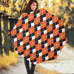 Orange White And Black Argyle Print Foldable Umbrella