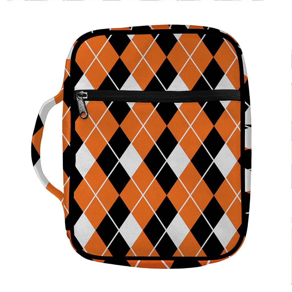 Orange White And Black Argyle Print Front Pocket Bible Bag