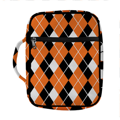 Orange White And Black Argyle Print Front Pocket Bible Bag